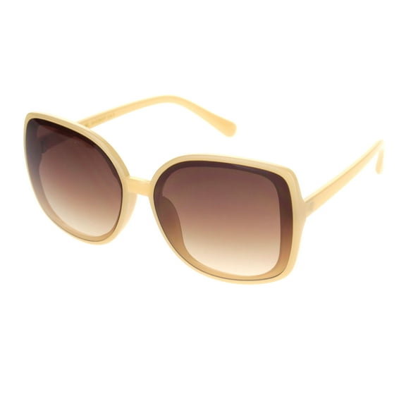 Womens Squared Horn Rim Luxury Panel Lens Sunglasses All Black