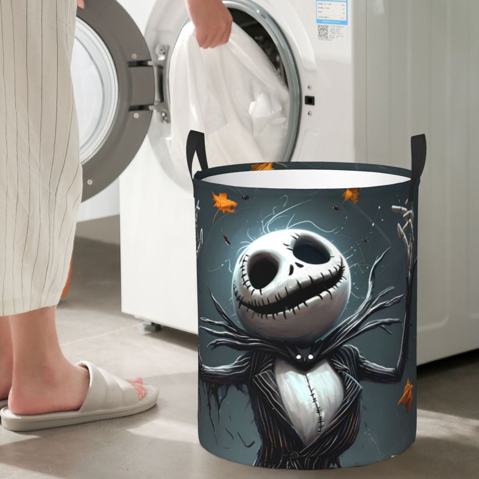 Large Laundry Basket with Handles - Halloween Dancing Skeleton Man Kids Baby Dirty Clothes Laundry Hamper for Bedroom Aesthetic