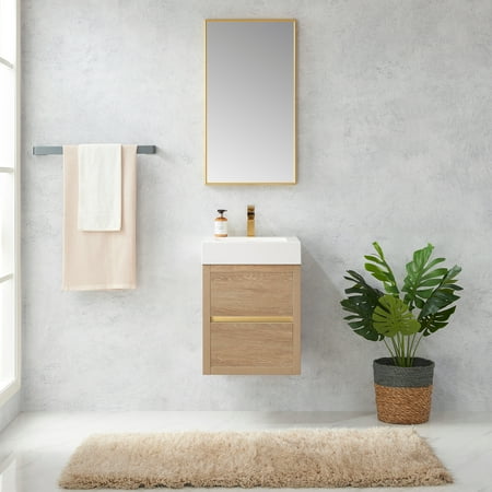 Palencia 18" Single Sink Wall-Mount Floating Wood Bathroom Vanity With Mirror