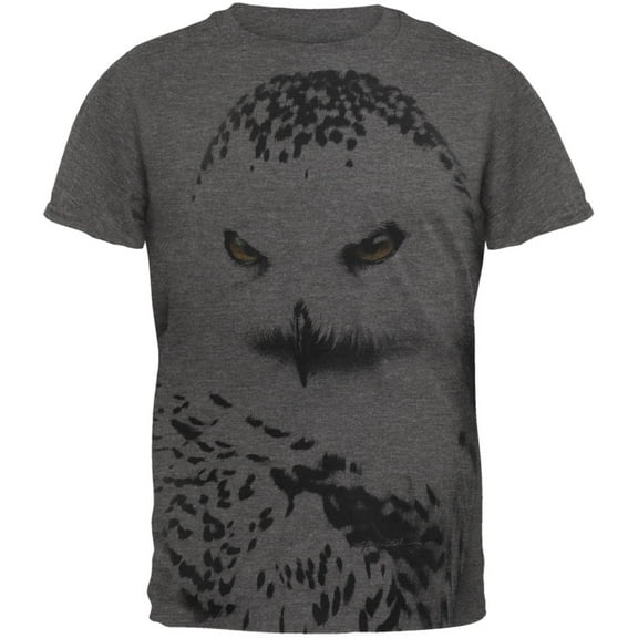 Snowy Owl Ghost All Over Dark Heather Soft Adult T-Shirt - 2X-Large