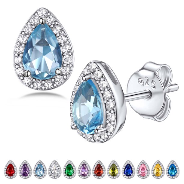 Bestyle 925 Sterling Silver Birthstone Stud Earrings for Women Girls