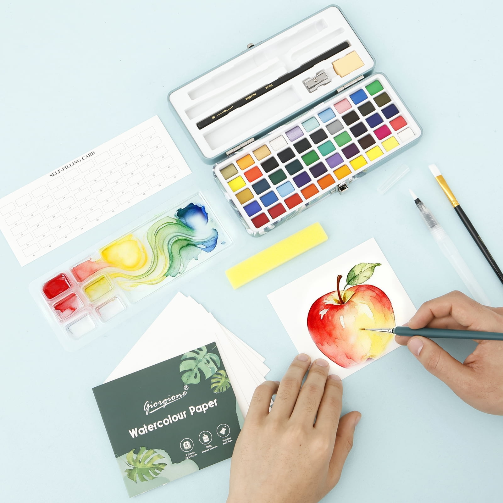 Threns Watercolor Paint Set,50 Colors Portable Paint Set,Travel Water Color Kit with Palette and Brush Pens for Adults,Professionals,Kids - Art and Painting Supplies