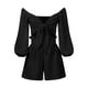 thumbnail image 5 of Sunloudy Traje casual para mujer, blusas cortas de manga larga con hombros descubiertos de color sólido + pantalones cortos sueltos con volantes Sunloudy  moda, 5 of 10