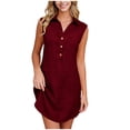 thumbnail image 3 of TaTaai Women's Sleeveless Collared Half Placket Solid Casual Dress Breathable Moisture Wicking Side Pockets Curved Hem Wrinkle Resistant for Spring Summer Beach Cover-Up Office Casual Gift, 3 of 9