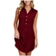 thumbnail image 1 of Vestido de Camisa de Cuello sin Mangas de Tamaño Más Alto, Color Sólido Mini Casual con Bolsillos para el Verano, 1 of 9