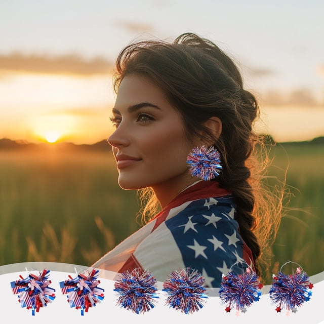 Xihbxyly Pendientes de Bandera, Diseño Patriótico Rojo, Blanco y Azul, Joyería Colgante para Festivales, Accesorios para El Día de La Independencia, Celebración Del Día de Los Caídos, Plástico Ligero