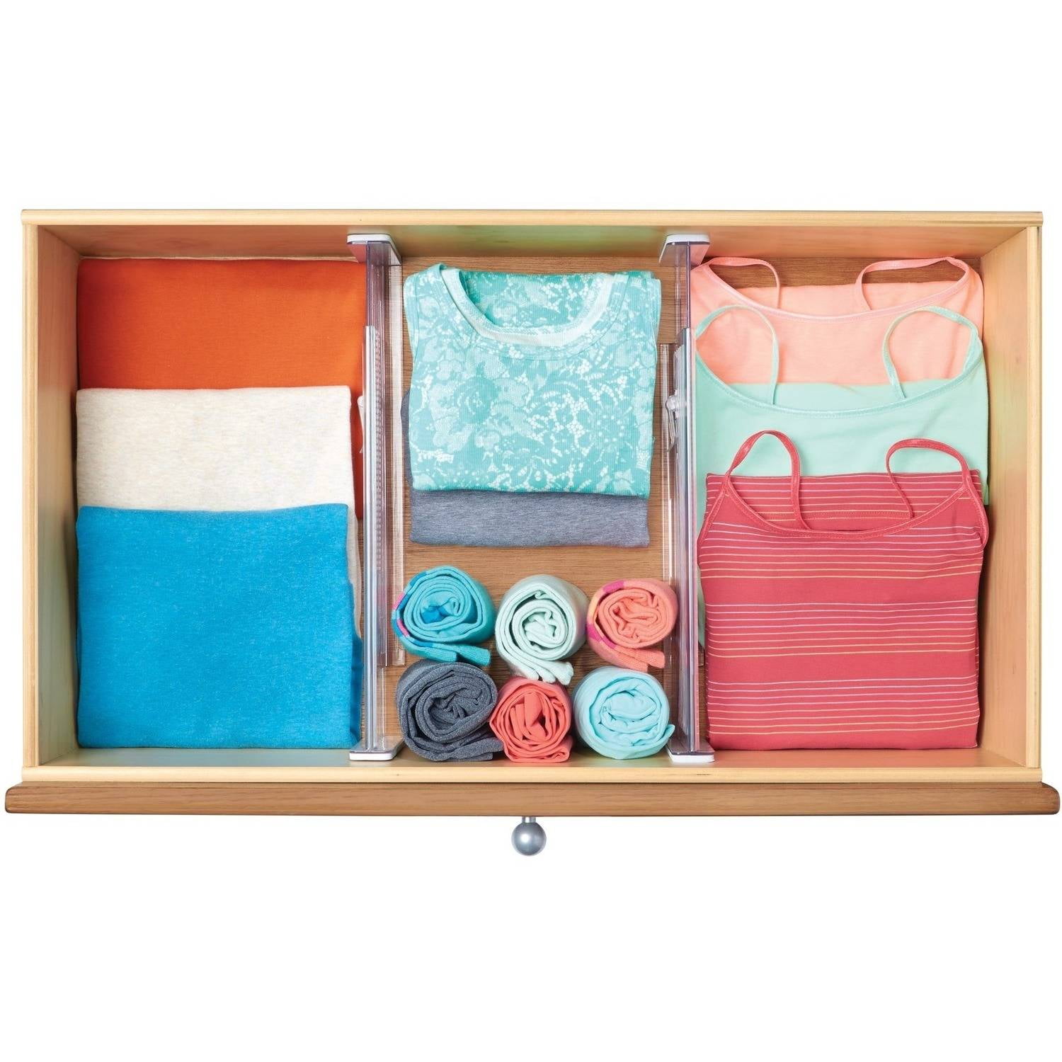 iDesign Linus BPA-Free Plastic Set of 2 Adjustable Drawer Cabinet Organizer, Clear