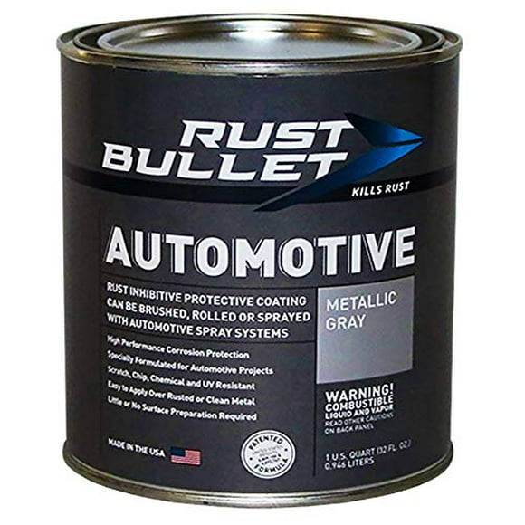 RUST BULLET Automotive - Rust Preventive Protective Coating, Rust Inhibitor Paint, UV Resistant - No Topcoat Needed (Quart, Metallic Gray)