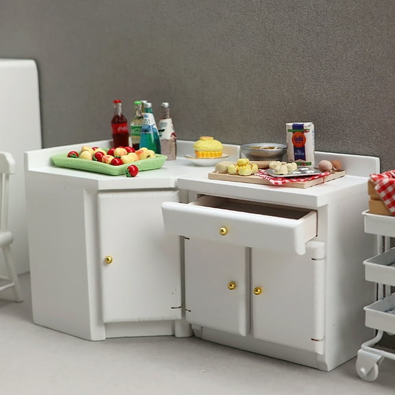 Joernso Dollhouse Cabinet Realistic Decoration Wooden 1/12 Scale Doll House Kitchen Cupboard Micro Scene Model for Household