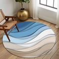 thumbnail image 2 of Round Rugs 5Ft, Blue Brown Round Area Rug Washable Indoor Throw Carpet, Gradient Geometric White Water Stripes Modern Soft Non Slip Circle Rug for Cabinet Bathroom Home Decor Aesthetic, 2 of 8
