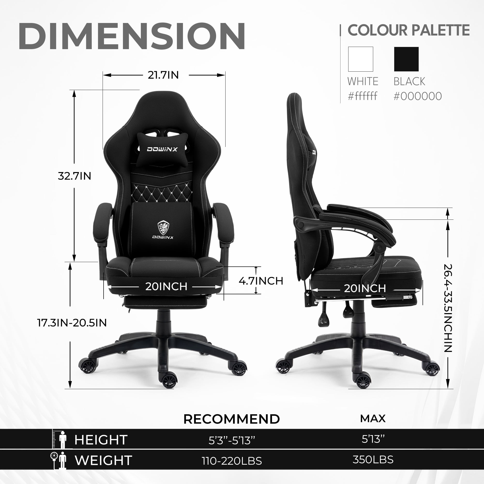 GOOSEA Breathable Fabric Gaming Chair, Comfort Office Chair with Gel Cushion and Storage Bag, Black