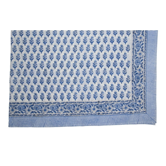 KOUBOO Unique Home Decor Hand Block Print Tablecloth, Blue