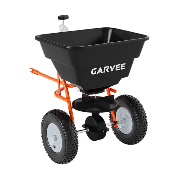 Heavy-Duty Tow-Behind Broadcast Spreader, 85 lbs Capacity, 10 Inch Pneumatic Tires, Adjustable Stream Control, Fertilizer, Seed, Salt and Ice Melt Applicator for Lawn, Garden, Yard, Farm