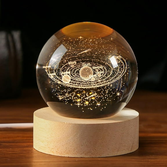 3D Solar System Nightlight for 3 4 5 6 7 Year Old Kids Crystal Ball 60mm Universe Gifts with Laser Engraved Model Astronomy Decor and Gift for Kids Physics Enthusiasts and Space Model Collectors