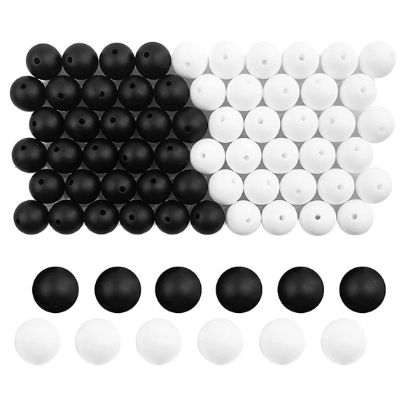 60 Pack 15mm Silicone Beads DIY Bracelet Necklace Jewelry,Black + White,60 x silicone beads,black & white