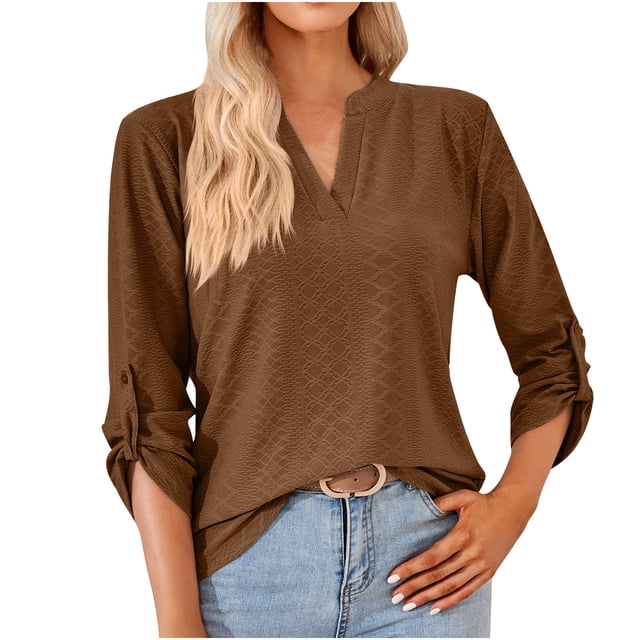 Pompotops T-shirt Mode Femme Col en V Manches Longues Ample en Solde