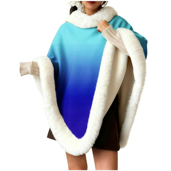 APEXFWDT Womens Poncho Cape Coat Fuzzy Pullover Shawls Wraps Capes Fleece Shawl Poncho Cape for Fall Winter