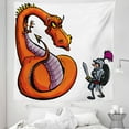thumbnail image 1 of Dragon Tapestry, Cartoon of a Knight Facing a Fierce Spitting Character Medieval Humor Sketch, Fabric Wall Hanging Decor for Bedroom Living Room Dorm, 5 Sizes, Multicolor, by Ambesonne, 1 of 1