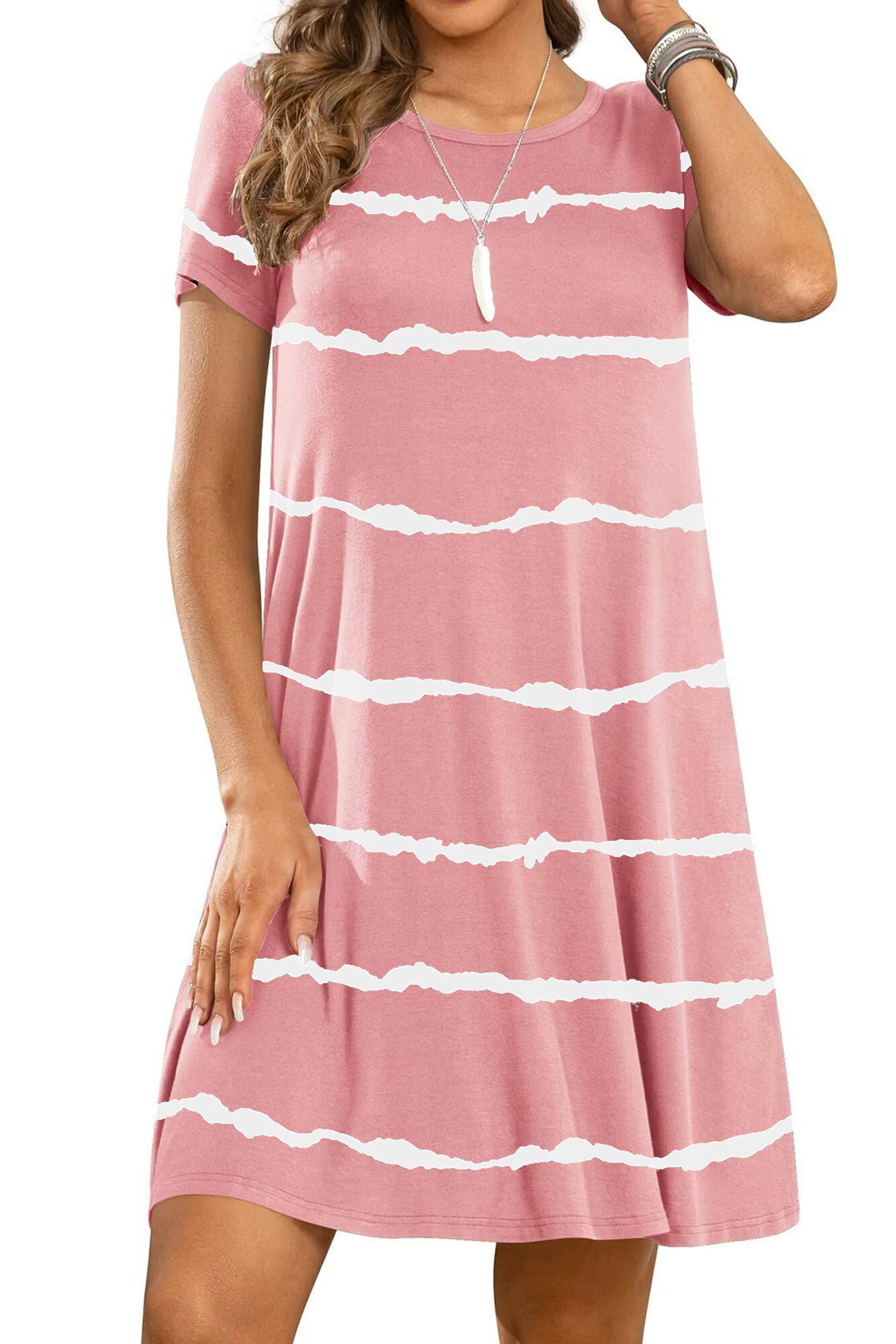 ROSVIGOR T Shirt Dresses for Women Short Sleeve Swing Dress Summer Casual Dresses