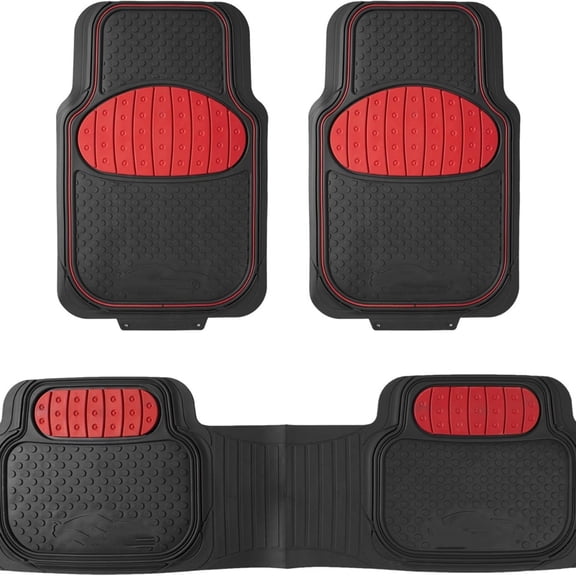 Heavy-Duty Rubber Floor Mats for Cars, Universal Fit Full Set, Trimmable Automotive Floor Mats, Climaproof Floor Mats for Most Sedan, SUV, Truck Floor Mats Red