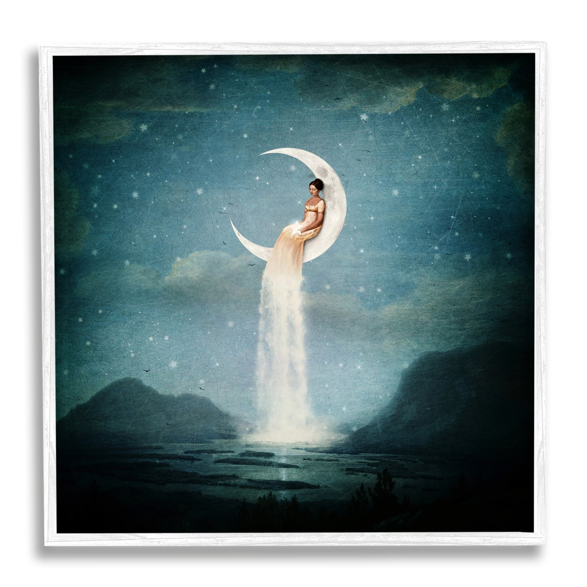 Stupell Industries Mountainous Ocean Landscape Moon Dress Waterfall Framed Wall Art, 17 x 17, Design by Paula Belle Flores