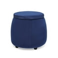 thumbnail image 3 of Homebeez Velvet Round Storage Ottoman, Footrest Stool With Removable Lid For Furniture Home Decoration,Navy Blue 17.5"D x 16.9"H, 3 of 6