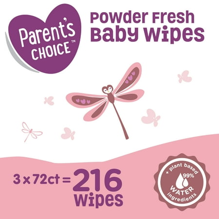 Parent's Choice Powder Fresh Baby Wipes, 3 packs of 72 (216