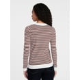 thumbnail image 2 of Time and Tru Women's Stripe Pointelle Rib Sweater with Long Sleeves, Lightweight, Sizes XS-XXXL, 2 of 6