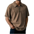 thumbnail image 2 of LODIENY Mens Polo Shirts Quarter Zip Shirts Vintage Casual Classic Lightweight Short Sleeve Golf Collared T-Shirt Tops with Pocket Brown L, 2 of 7