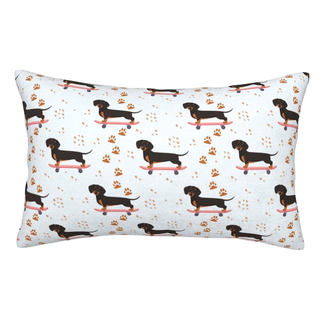 Fotbe Dachshund On A Skateboard Funda de Almohada Decorativa Estilo Occidental, Lujo en Algodón, Fundas para Almohadas King, Cojín Estampado para Decoración del Hogar-20"x30"