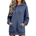 thumbnail image 3 of Helii Hoodie Dress Women Oversized Long Sleeve Sweatshirt Dress Mid Thigh Casual Pullover Hooded Tunic with Pockets Soft Comfy Loose Fall Winter Lounge Dress 8 Colors, 3 of 9