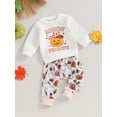 thumbnail image 3 of Wassery Infant Baby Girls Halloween Clothes Long Sleeve Pumpkin Letter Print Sweatshirt Top Long Pants 3M 6M 12M 18M 24M Newborn 2Pcs Fall Halloween Outfit, 3 of 8