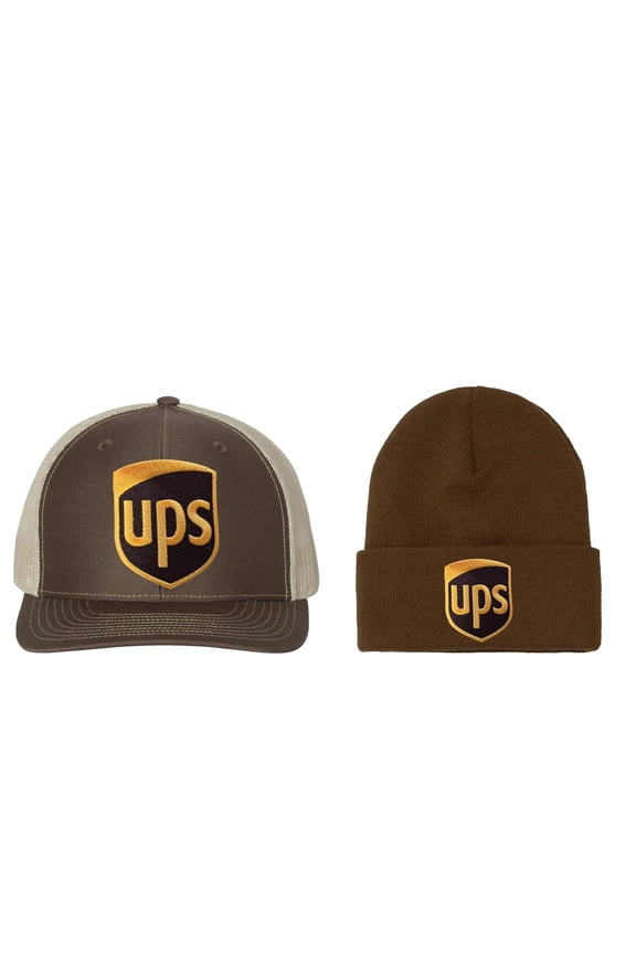 Beanie and United Parcel Service Official Style Color Richardson 112 Snapback Trucker Embroidered Patch Front Brown Knaki Baseball Cap Hat 6 Panel