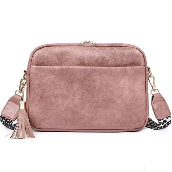 Shoulder Bag Leather Women Crossbody Bag Camera Bag Handbag Cross Body Purse Shoulder Bag Small Triple Zip Vegan Leather Wide Strap - Pink
