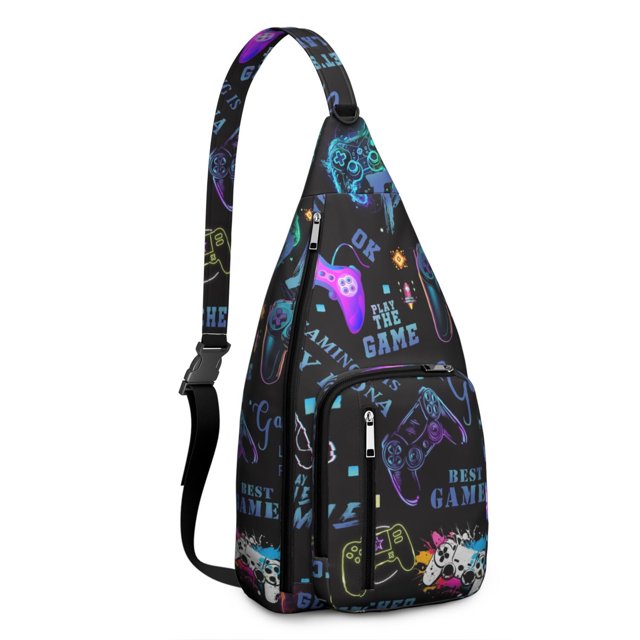 Gamer Gift Sling Backpack - Digital Loading Screen & Strategy Mode Pattern, Fashionable Water-Resistant Pack for Students
