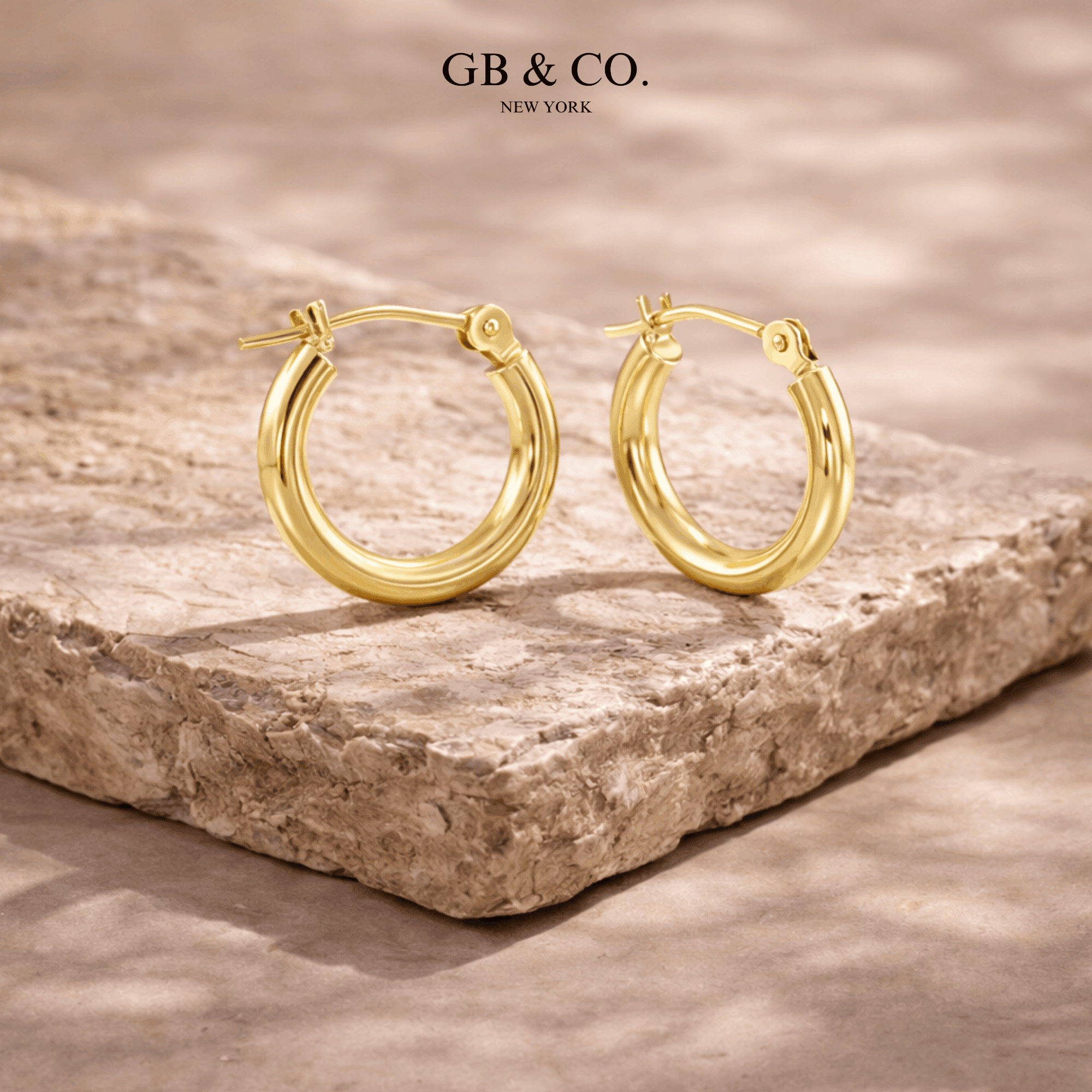 10K Yellow Gold Classic Round Hoop Earrings | 13mm | Everyday Hoop Earrings | Great for Women and Men | GB Jewelry & Co.