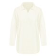 thumbnail image 5 of Women's Solid Color Lapel Collar Pullover, Oversized Loose Fit Sweater, Long Sleeve Casual Top, Plus Size Crew Neck Sweater, Drop Shoulder Shirt, Everyday Loungewear White XXXXL, 5 of 5