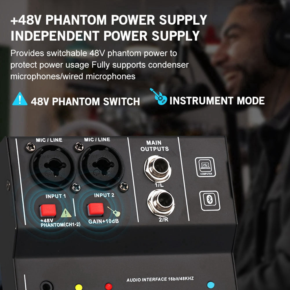 2 Channels Mini USB Mixer Professional Portable Audio Interface Sound Card Console for Guitar Recording Studio Singing