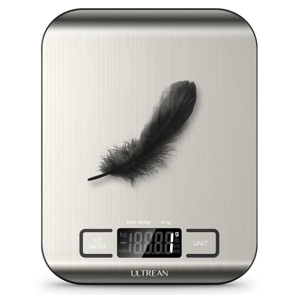 Ultrean Food Scale, Digital Kitchen Scale with LED Display, Weight Grams and Ounces for Baking Cooking, 6 Units with Tare Function, 304 Stainless Steel, 11lb (Batteries Included)