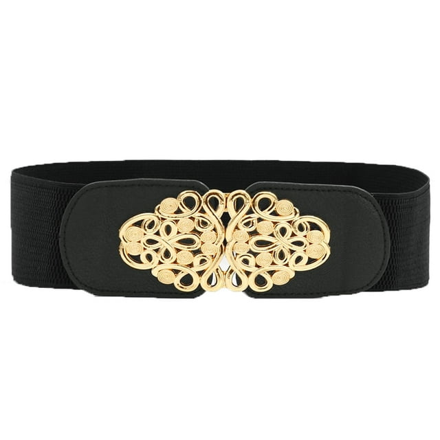 Unique Bargains Women's Metal Decor Interlocking Buckle Elastic Waist Belt