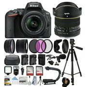 Nikon D5500 SLR Digital Camera with 18-55mm Lens (1546) + 6.5mm f/3.5 Fisheye Lens + 128GB Memory + (2) Batteries + Charger + Video Light + Tripod + Backpack + Case + 3 Filters + Action Handle + Mic