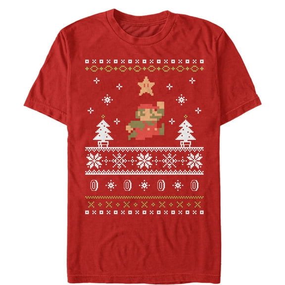 Men's Nintendo Ugly Christmas Mario Graphic Tee Red Large