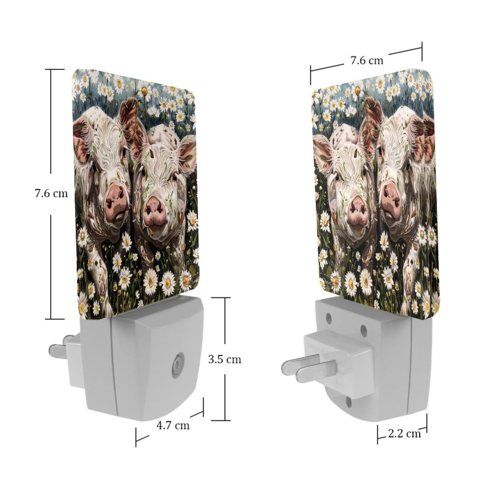 PhooArto Farm Pigs Daisy Flowers Plug in LED Night Light Auto Sensor Dusk to Dawn Decorative Night for Bedroom, Bathroom, Kitchen, Hallway, Stairs, Baby's Room, Energy Saving