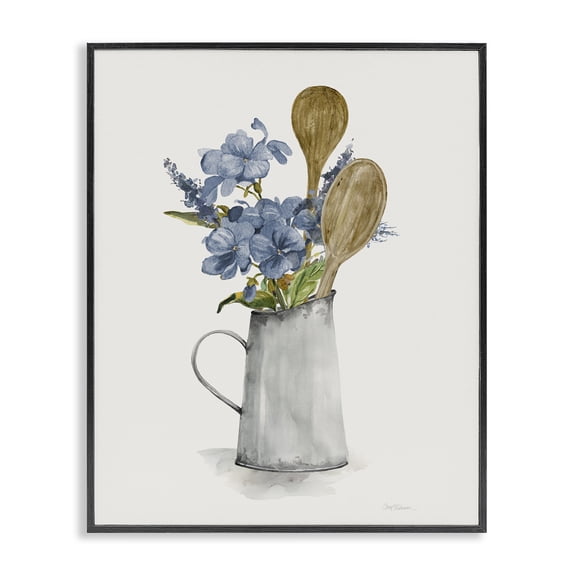 Stupell Industries Traditional Kitchen Spoons & Blue Blooms Black Framed Giclee Art, 11 x 14, by Carol Robinson
