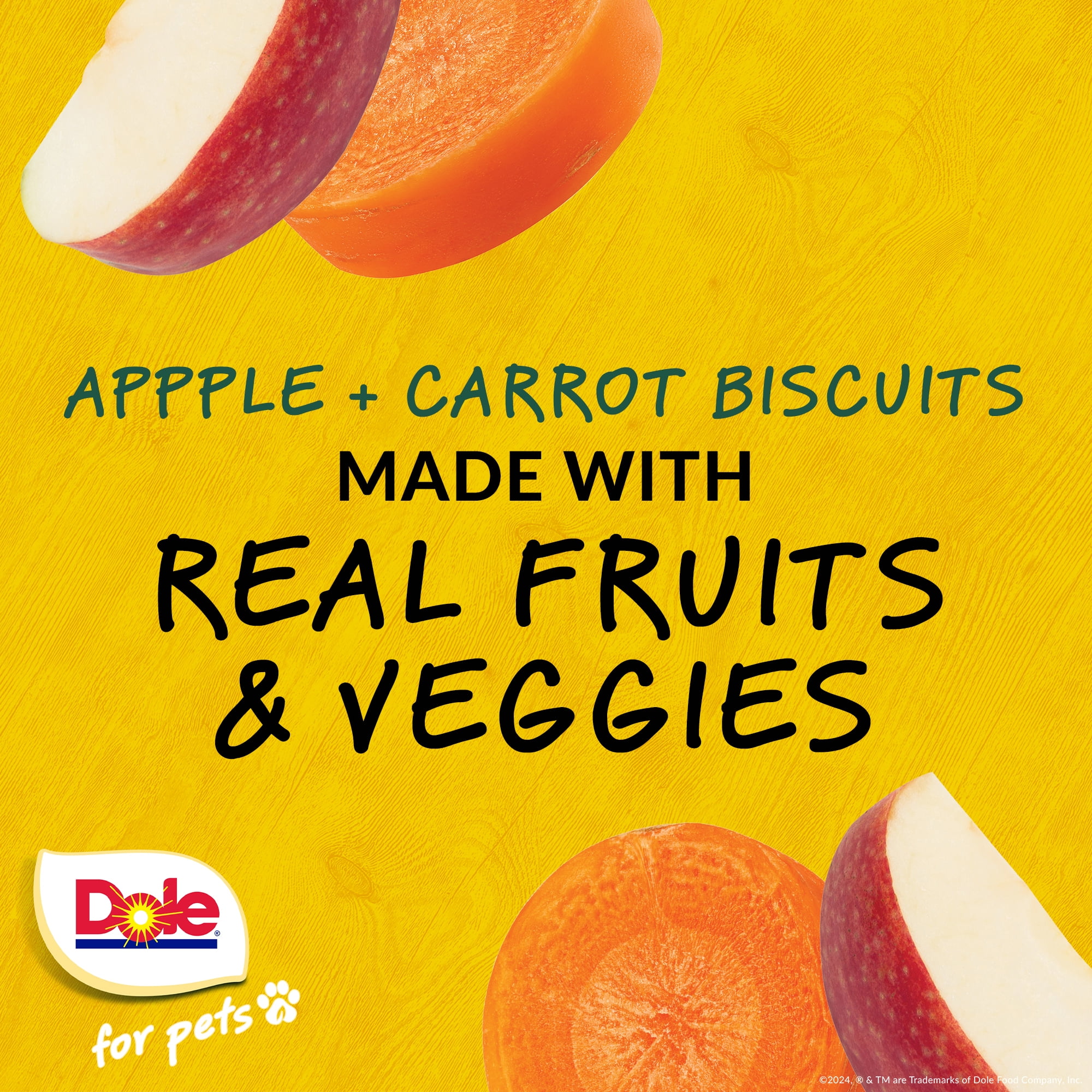 Dole Apple & Carrot Dog Biscuit Treats, Flavored with Real Fruit and Veggies, No Wheat, Corn, Soy, or Artificial Ingredients, Assorted Bag, 7oz