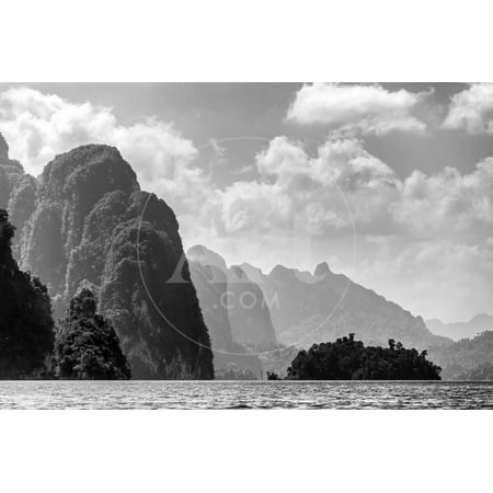 Rocky Tropical Landscape in the Chiew Lan Lake, Khao Sok National Park, Thailand Print Wall Art By