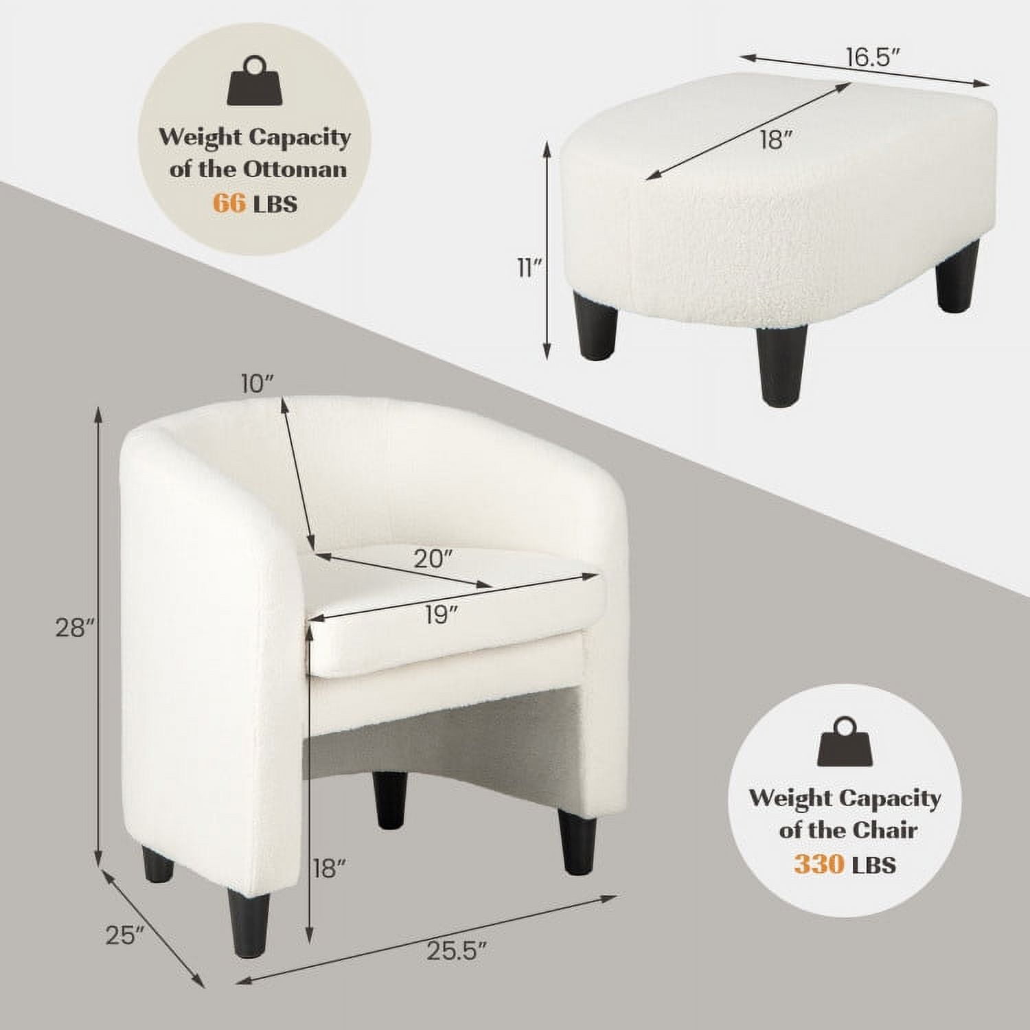 Finihen Accent Chair, Modern Upholstered Accent Chair, Modern Upholstered Barrel Teddy Velvet Chair with Ottoman, for Living Room, Bedroom, Beige Finihen Accent Chair, Modern Upholstered Accent Chair, Modern Upholstered Barrel Teddy Velvet Chair with Ottoman, for Living Room, Bedroom, Beige