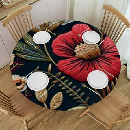 

nygtbtfer Retro Flowers Round Fitted Tablecloth with Elastic Edge Bright Flowers Round Table Cover Home Decorative Tablecloth for Table Fit for Round Tables 46 -50