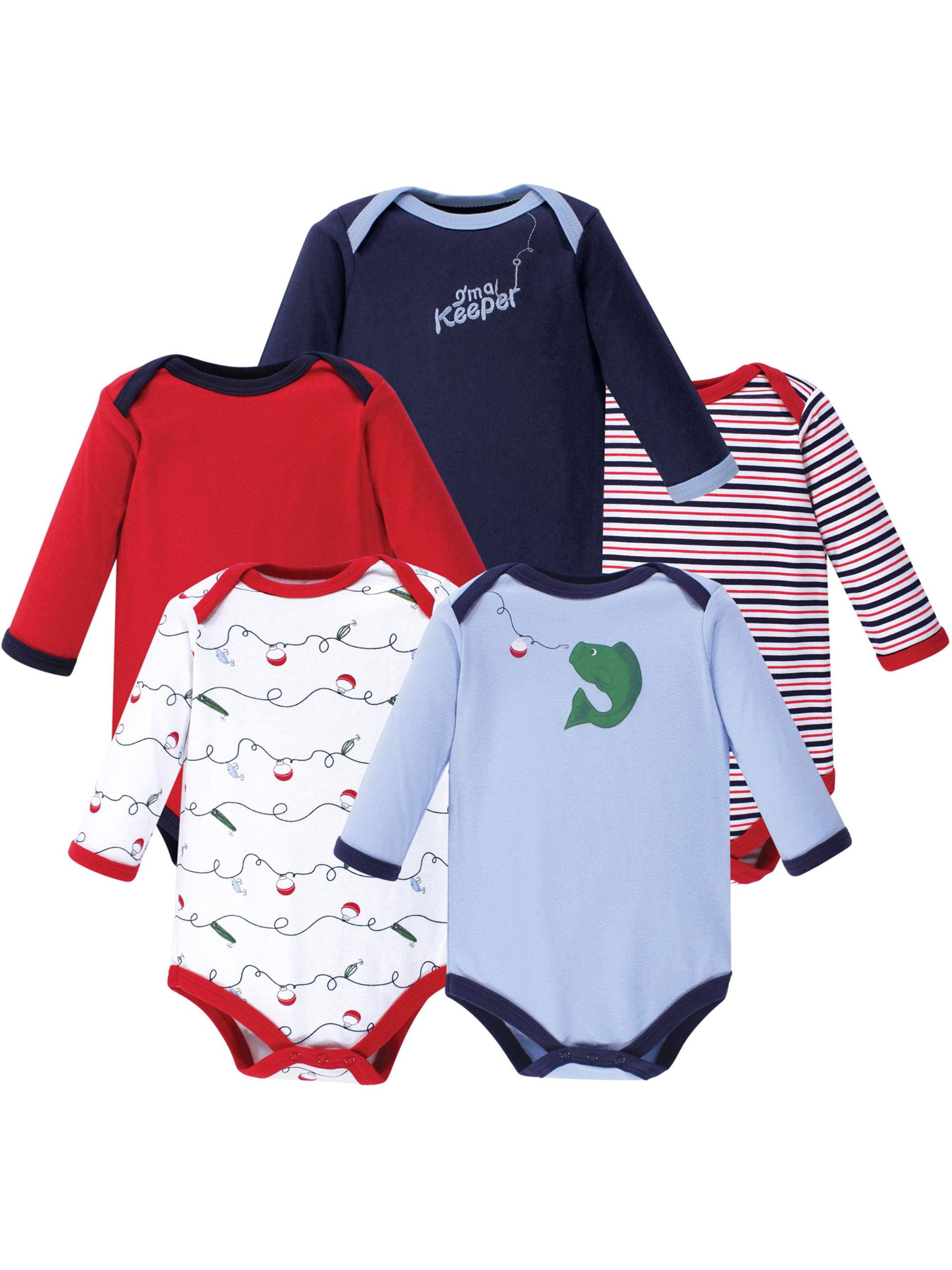 Airplane 5-Pack Luvable Friends Boy Long-Sleeve Bodysuits
