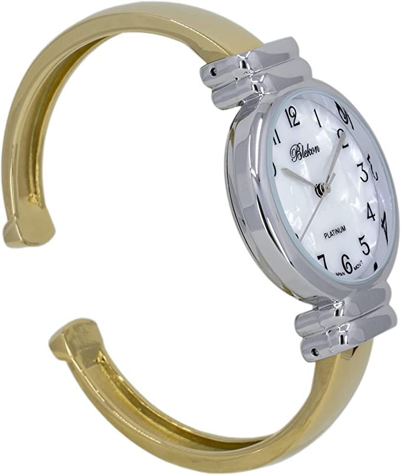 Women\'s White Black Analog Quartz Metal hinged Bangle Pearl Cuff Bracelet Watch Blekon Women main image 2